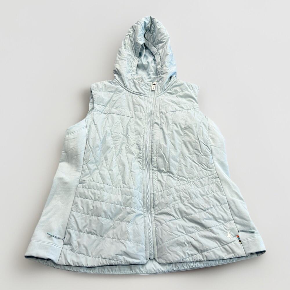 Smartwool Womens Bay Blue Full Zip Merino Wool Insulated Hooded Vest Size XL